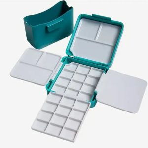 Small portable folding watercolour palette blue 7x7cm
