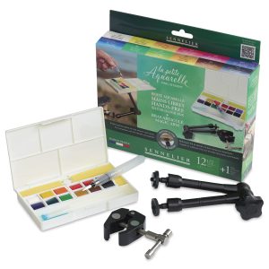 Sennelier La Petite Aquarelle Hands-Free Watercolour Set of 12 Half Pans + Magic Arm