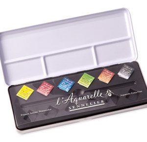 Classic Watercolour metal box 6 empty compartments